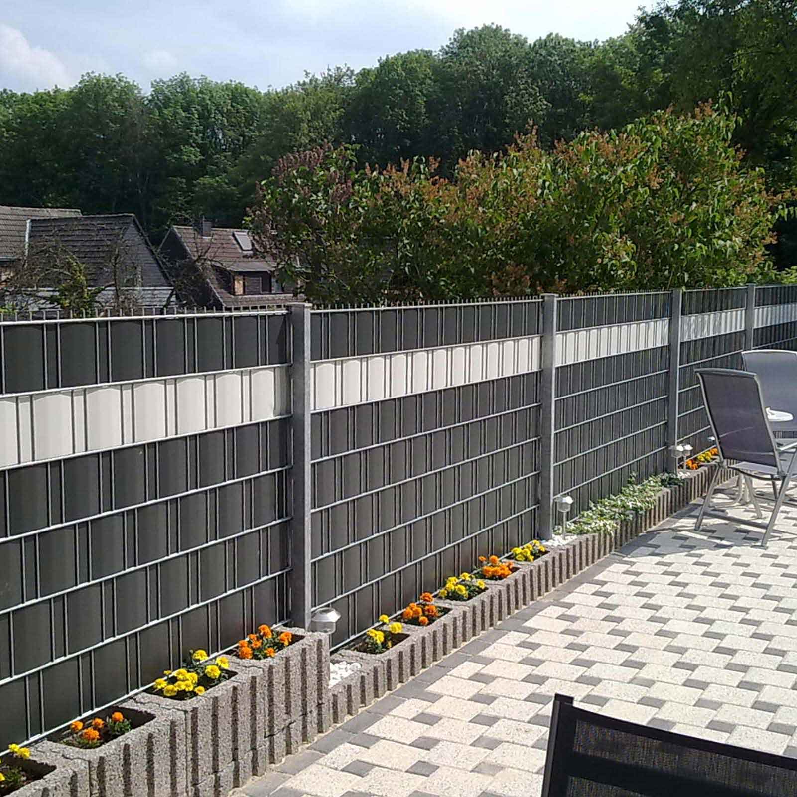 Sichtschutzzaunanlage anthrazit / weiß PVC -Profi -line ® Sichtschutz Sondermaß 0,090 x 65,00 m-weiß