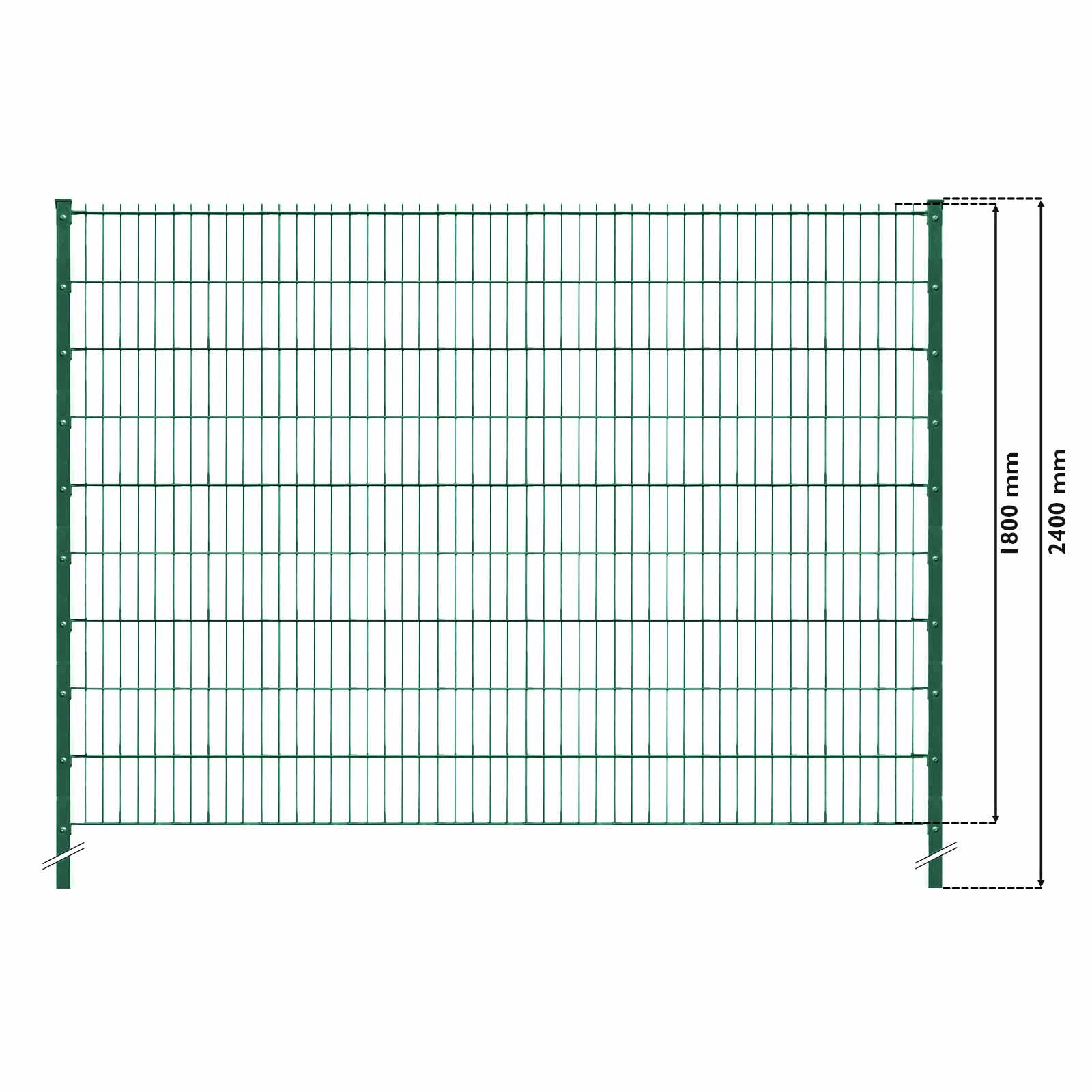 Doppelstabzaun Grün Set mit Hart-PVC Thuja - 10m (4 Gittermatten | 5 Pfosten | 36 Streifen)