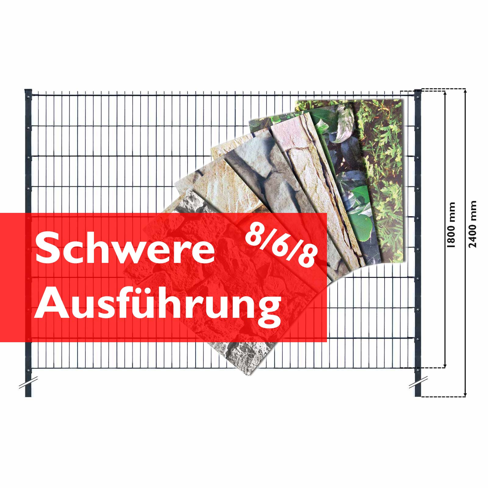 Doppelstabzaun Grün Set mit Hart-PVC Thuja - 10m (4 Gittermatten | 5 Pfosten | 36 Streifen)