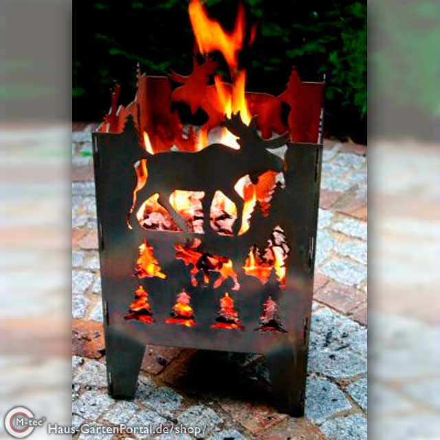 Feuerkorb - Fackel Motiv Elch-36 x 37 x 75 cm